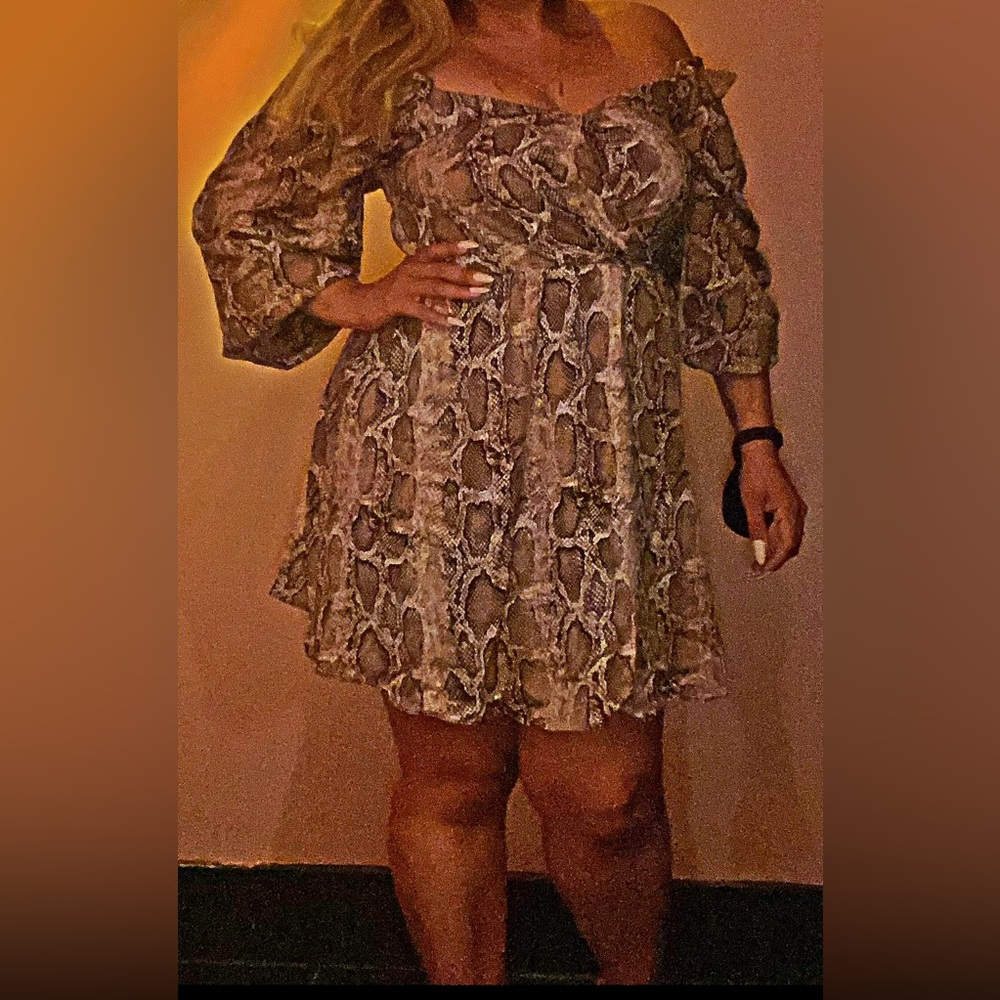 Boohoo Plus Brown and Cream Off-the-Shoulder Sundress